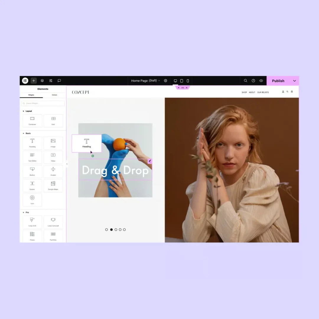 Elementor Drag and Drop Editor